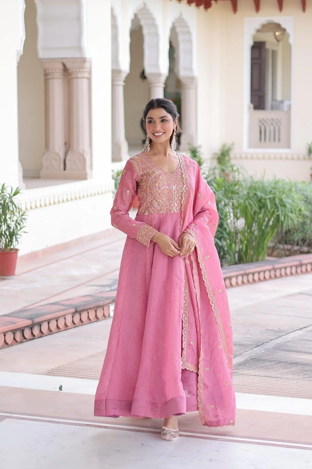 Gold-crush With Rich Sequins & Zari Embroidered work Anarkali Salwar